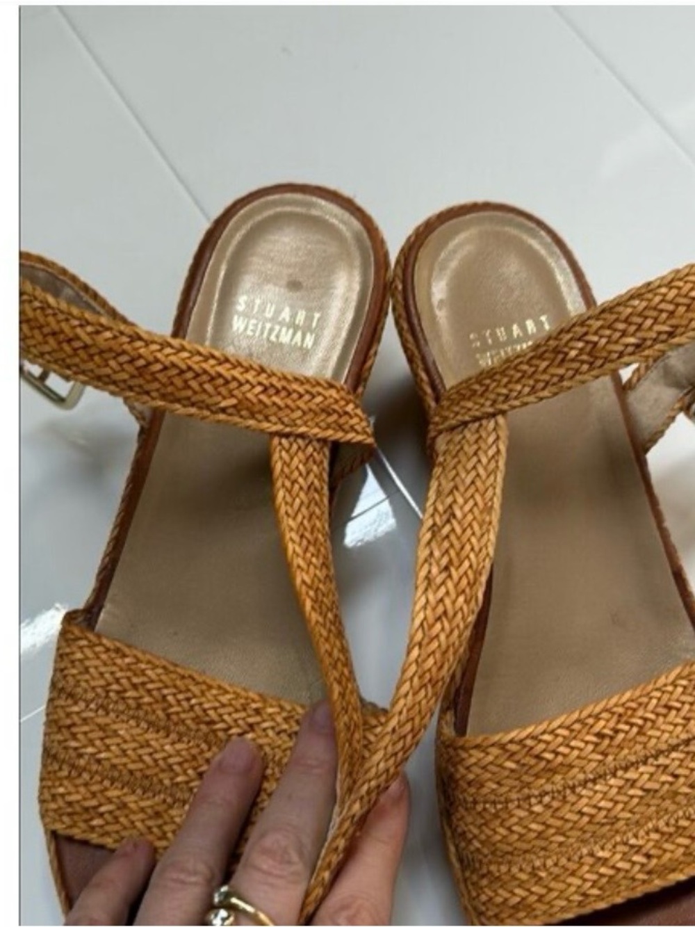 STUART WEITZMAN Sz 8 Tan
Barbados Leather Braided Wedge Platform Sandals 3" - Picture 3 of 5
